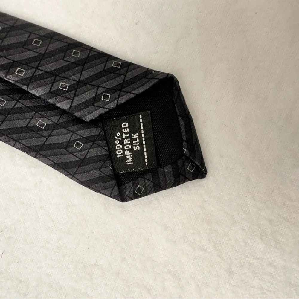 Arrow Men’s Tie Imported Silk Vintage Grey Geometric Necklace Office